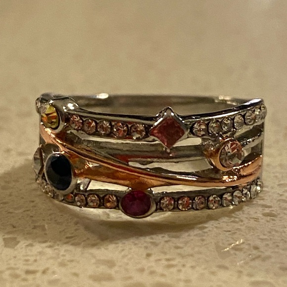 Sterling silver over cooper multi color ring. 4 different color simulated stones - Picture 2 of 13